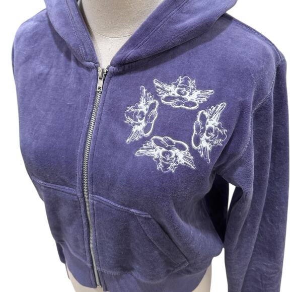 Boys Lie Let It Grow Velour Zip -up Hoodie In Purple - Picture 5 of 9